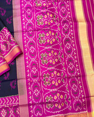 Pink & Black Fancy Leaves Patola Saree