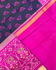 Pink & Black Fancy Leaves Patola Saree