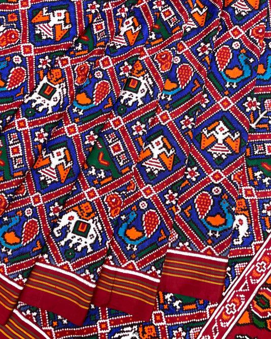 Red & Blue Narikunj Patola Saree