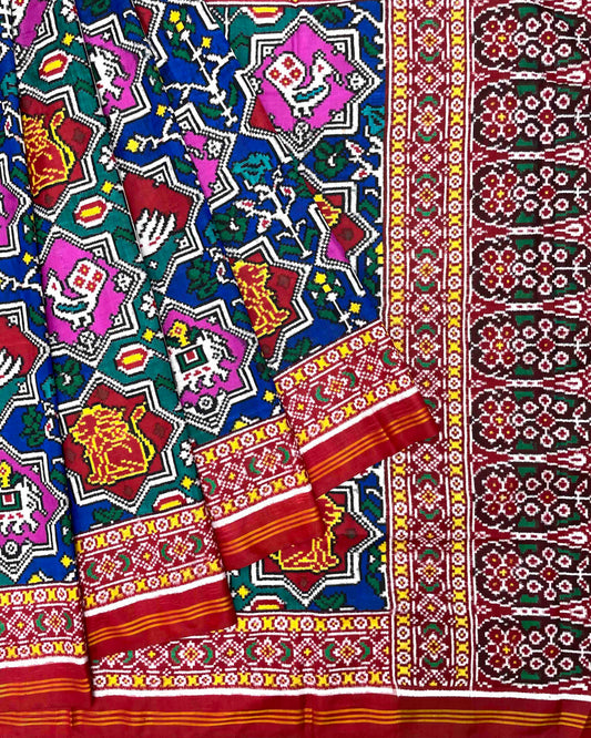 Red & Multicolour Star Narikunj Double Ikat Patola Saree