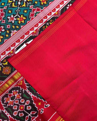 Red & Turquoise Navratan Twill Patola Saree