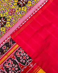 Red & Yellow Navratan Twill Patola Saree