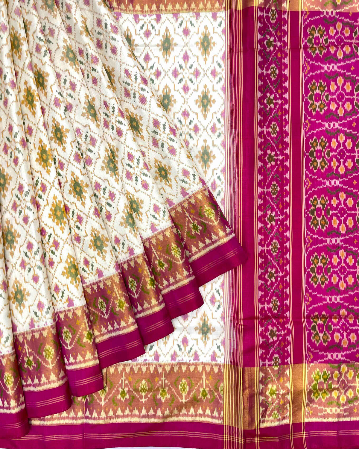 Pink & Off White Panchanda Patola Saree