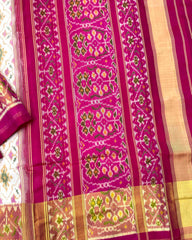 Pink & Off White Panchanda Patola Saree