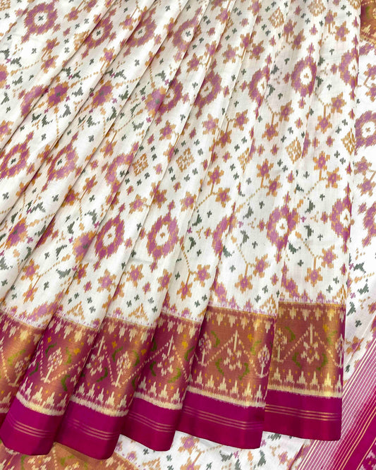 Pink & Off White Navratan Patola Saree