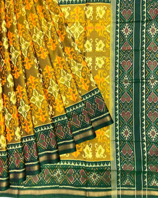 Green & Mustard New Fancy Design Patola Saree