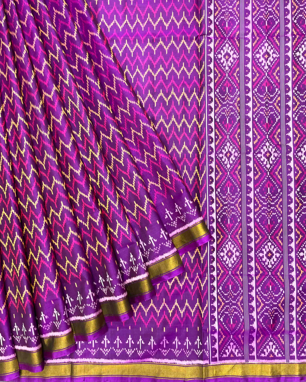 Purple Zig Zag Lining Patola Saree