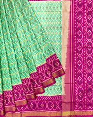 Pink & Sea Green Zig Zag Lining Patola Saree