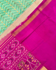 Pink & Sea Green Zig Zag Lining Patola Saree