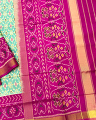 Pink & Sea Green Buttonful Patola Saree