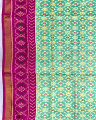 Pink & Sea Green Buttonful Patola Saree