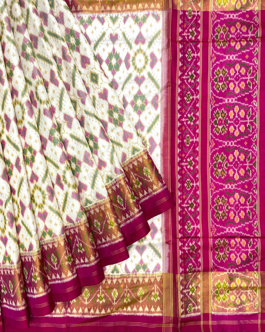 Pink & Off White Manekchowk Patola Saree