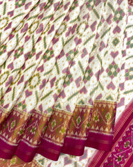 Pink & Off White Manekchowk Patola Saree