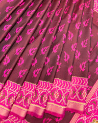 Pink & Brown Fancy Leaves Patola Saree