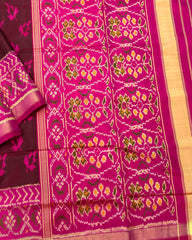 Pink & Brown Fancy Leaves Patola Saree