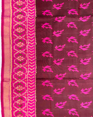 Pink & Brown Fancy Leaves Patola Saree