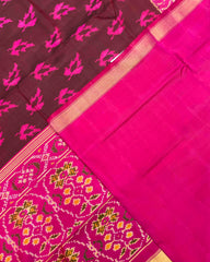 Pink & Brown Fancy Leaves Patola Saree