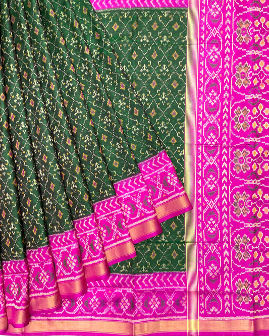 Pink & Green Buttonful Patola Saree