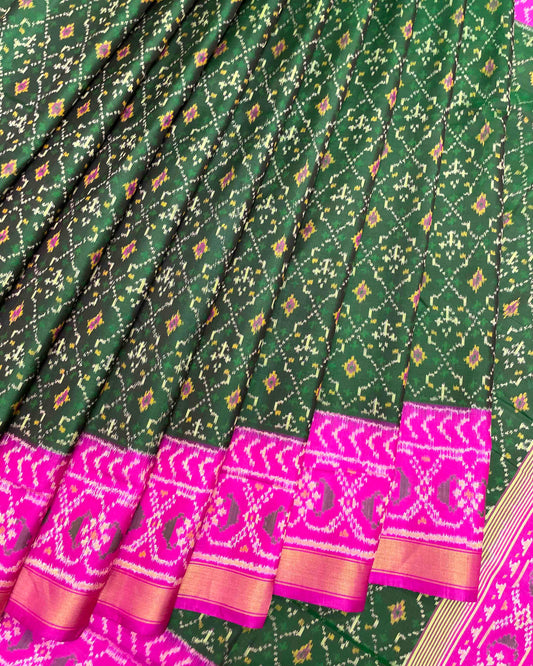 Pink & Green Buttonful Patola Saree