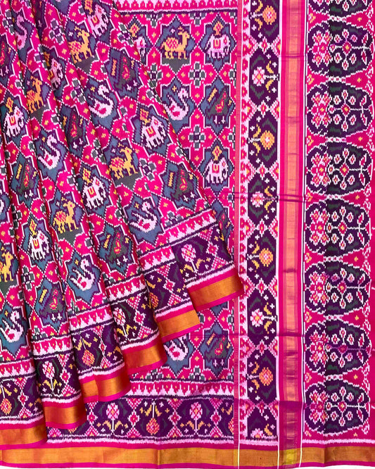 Pink & Turquoise Small Narikunj Patola Saree