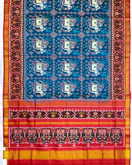 Red & Turquoise Big Figure Elephant Patola Saree