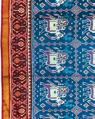 Red & Turquoise Big Figure Elephant Patola Saree