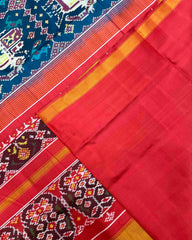 Red & Turquoise Big Figure Elephant Patola Saree