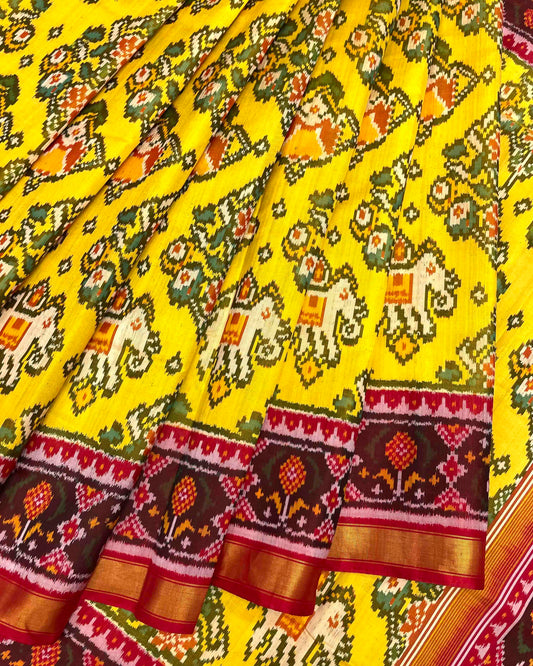 Red & Lemon Yellow Narikunj Chhabdi Patola Saree