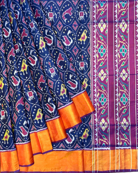 Purple & Navy Blue Circle Narikunj Patola Saree