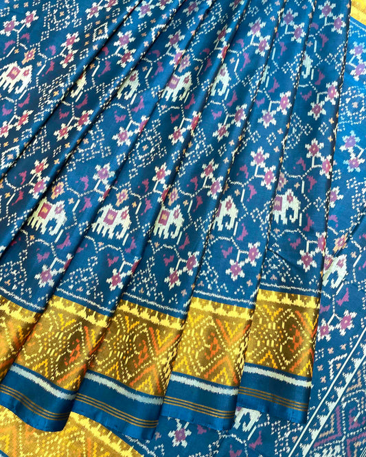 Turquoise Navratan Elephant Patola Saree