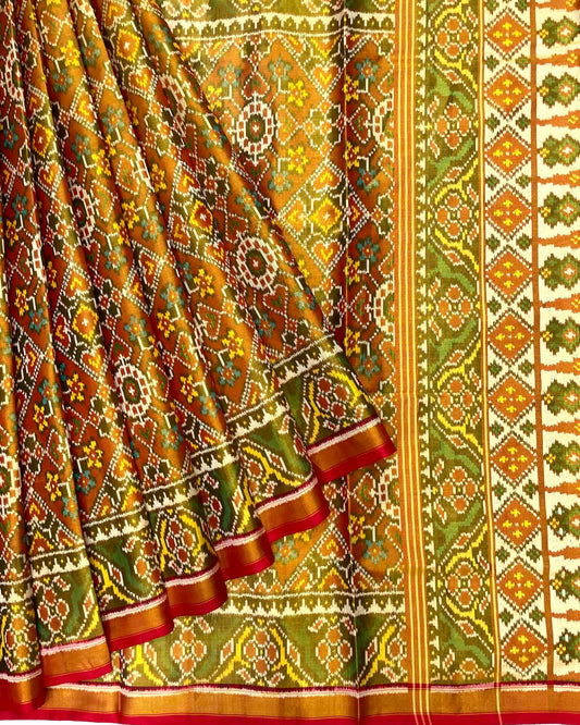 Red & Rust Navratan Tissue Patola Saree