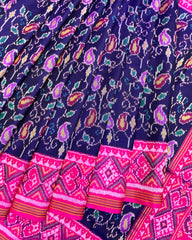 Pink & Blue Fancy Leaves Patola Saree