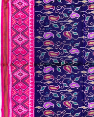 Pink & Blue Fancy Leaves Patola Saree