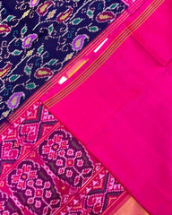 Pink & Blue Fancy Leaves Patola Saree