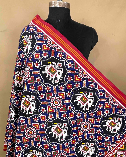 Red & Blue Manekchowk Elephant Patola Dupatta