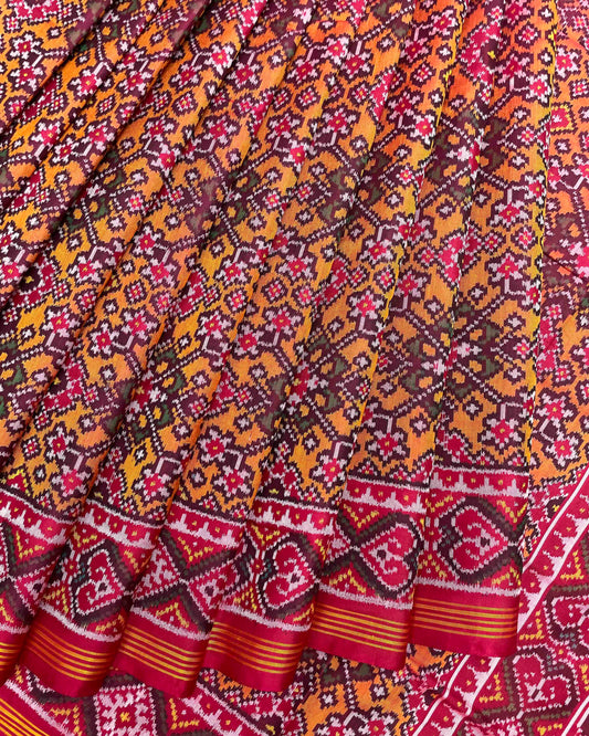 Crimson Red & Orange Navratan Patola Saree