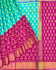 Pink & Sea Green Fancy Design with Scut Border Patola Saree