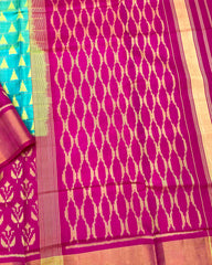 Pink & Sea Green Fancy Design with Scut Border Patola Saree