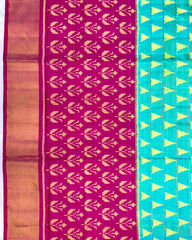 Pink & Sea Green Fancy Design with Scut Border Patola Saree