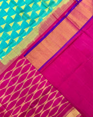 Pink & Sea Green Fancy Design with Scut Border Patola Saree