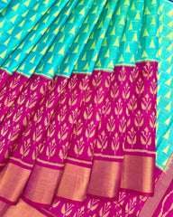 Pink & Sea Green Fancy Design with Scut Border Patola Saree