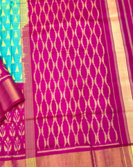 Pink & Sea Green Fancy Design with Scut Border Patola Saree