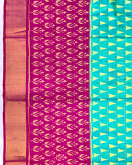 Pink & Sea Green Fancy Design with Scut Border Patola Saree