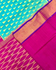 Pink & Sea Green Fancy Design with Scut Border Patola Saree