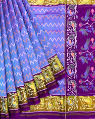 Purple & Purplish Blue Zig Zag Lining Patola Saree