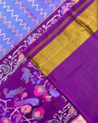 Purple & Purplish Blue Zig Zag Lining Patola Saree