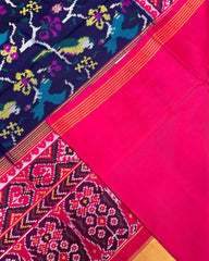 Pink & Navy Blue Fancy Bird Patola Saree