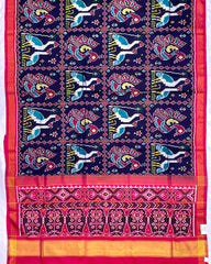 Pink & Navy Blue Swan Peacock Patola Saree