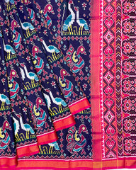 Pink & Navy Blue Swan Peacock Patola Saree