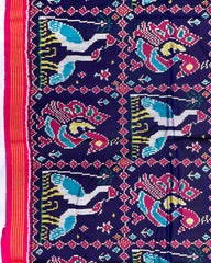 Pink & Navy Blue Swan Peacock Patola Saree